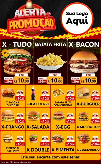 Modelo de Encarte para Encarte Grande com o tema Alerta de Promoção para Hamburgueria