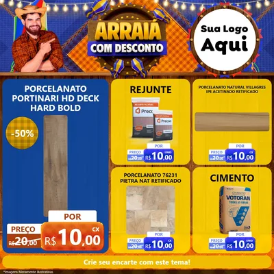 Modelo de Rede Social para Feed Facebook com o tema Arraiá Com Desconto para Pisos e revestimentos