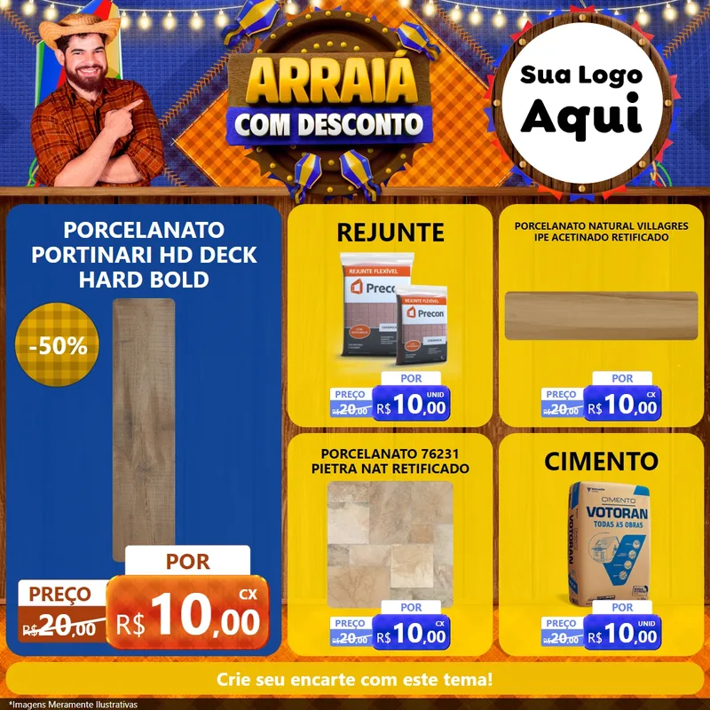 Modelo de Rede Social para Feed Facebook com o tema Arraiá Com Desconto para Pisos e revestimentos
