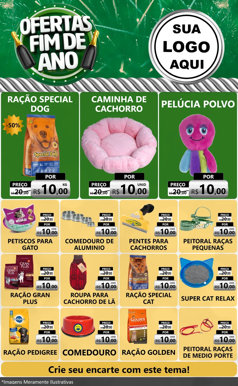 Modelo de Encarte para Encarte Grande com o tema Ofertas Fim de Ano para Pet Shop