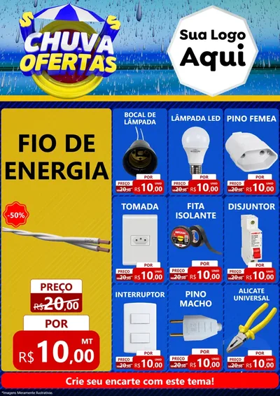 Modelo de Encarte para Encarte A4 Vertical com o tema Chuva de Ofertas para Materiais Elétricos