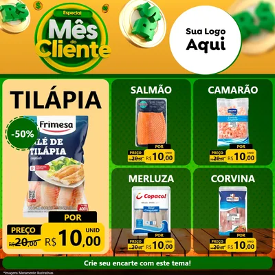 Modelo de Rede Social para Feed Facebook com o tema Especial Mês do Cliente para Peixaria
