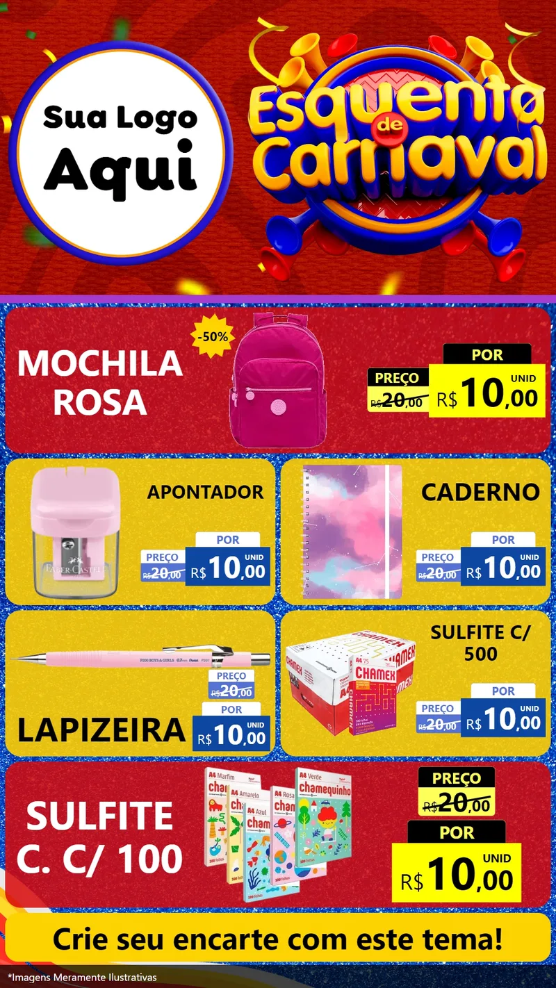 Modelo de TV para TV Vertical com o tema Esquenta de Carnaval para Papelaria
