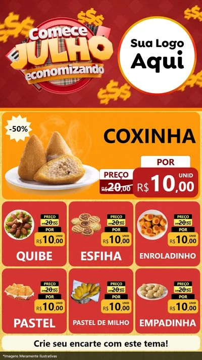Modelo de Rede Social para Stories com o tema Comece Julho Economizando para Salgadaria