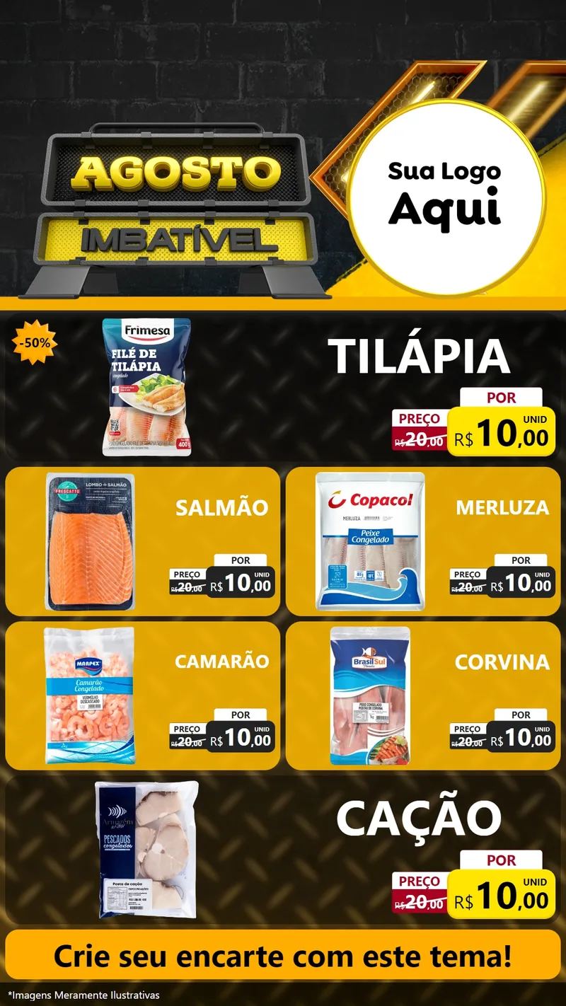 Modelo de TV para TV Vertical com o tema Agosto Imbatível para Peixaria