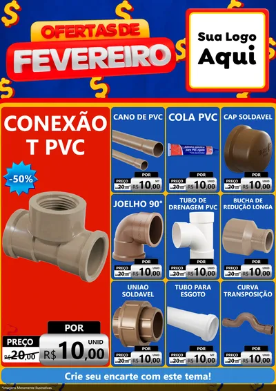 Modelo de Encarte para Encarte A4 Vertical com o tema Ofertas de Fevereiro para Tubos e conexões