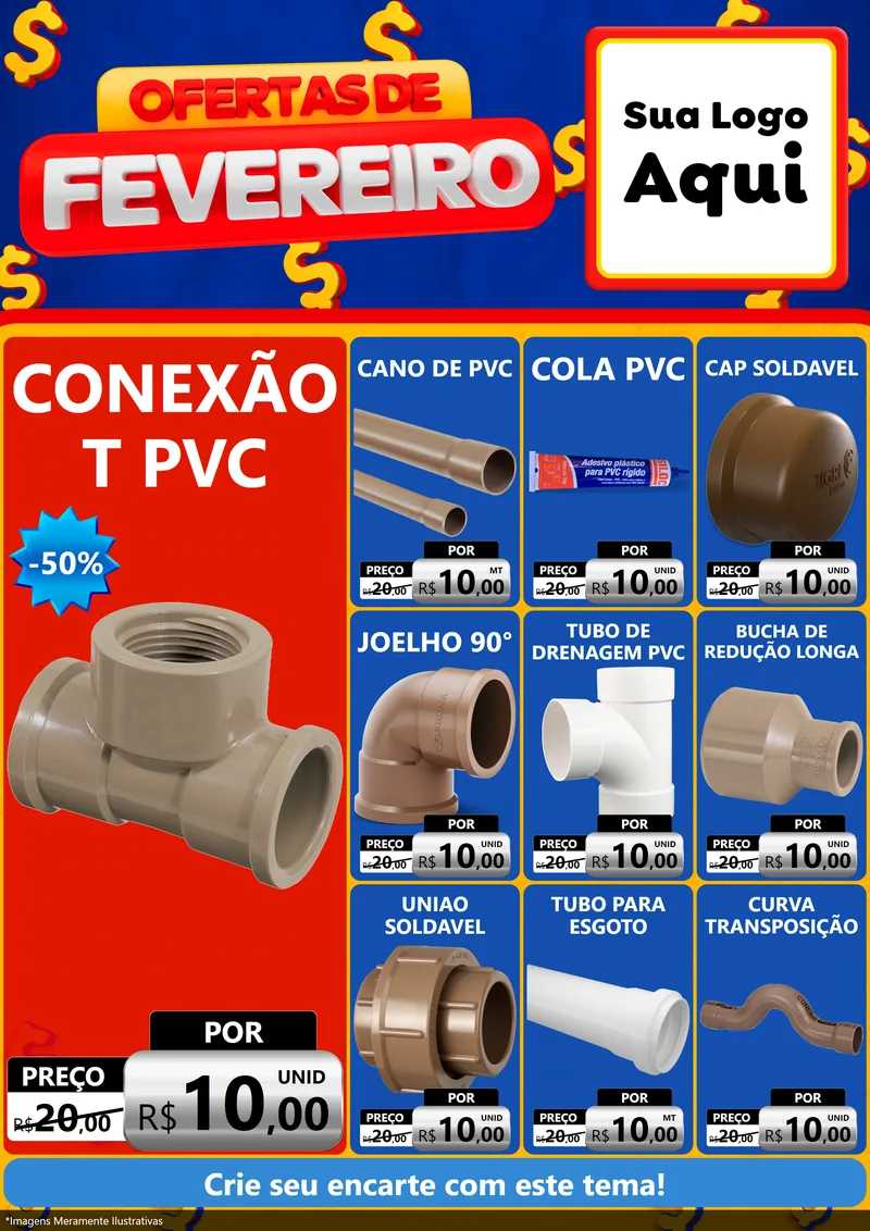 Modelo de Encarte para Encarte A4 Vertical com o tema Ofertas de Fevereiro para Tubos e conexões