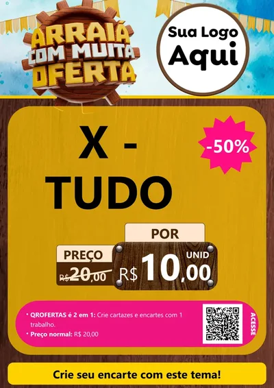 Modelo de Cartaz para Cartaz A4 Vertical com o tema Ofertas de São João - Junina para Hamburgueria