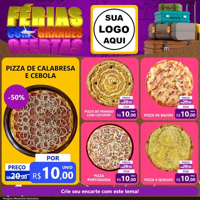 Modelo de Rede Social para Feed Facebook com o tema Férias com Grandes Ofertas para Pizzaria