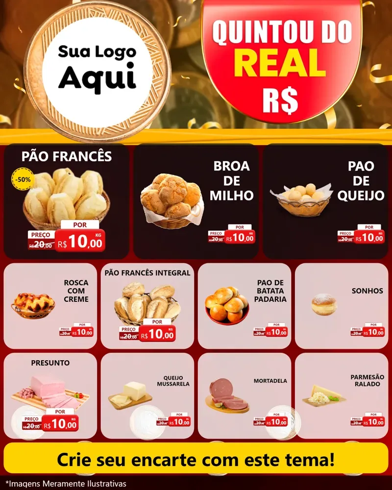Modelo de Rede Social para Feed Instagram com o tema Quintou do Real para Padaria