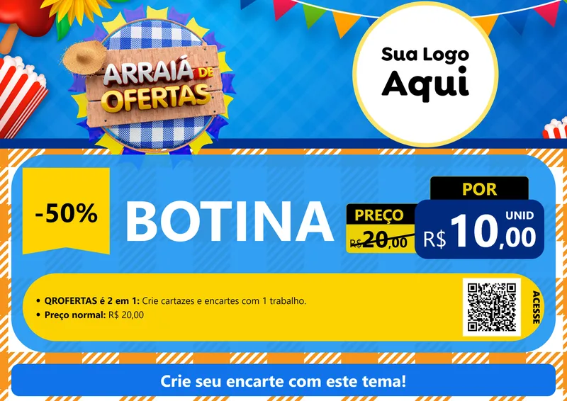 Modelo de Cartaz para Cartaz A4 Horizontal com o tema Arraiá de Ofertas para Agropecuária