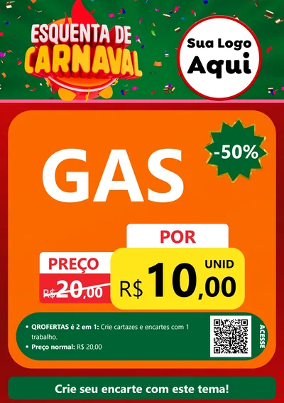 Modelo de Cartaz para Cartaz A4 Vertical com o tema Esquenta de Carnaval para Água e gás