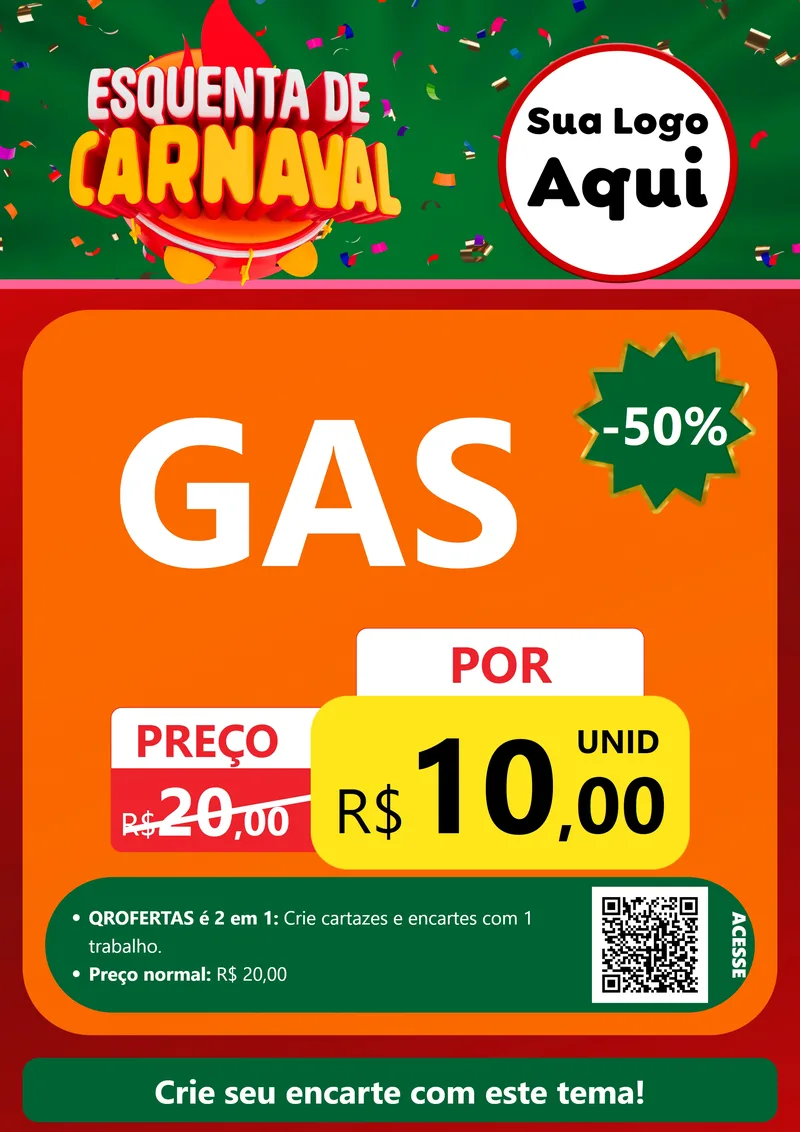 Modelo de Cartaz para Cartaz A4 Vertical com o tema Esquenta de Carnaval para Água e gás