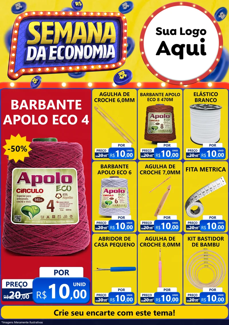 Modelo de Encarte para Encarte A4 Vertical com o tema Semana da Economia para Armarinho e Aviamentos