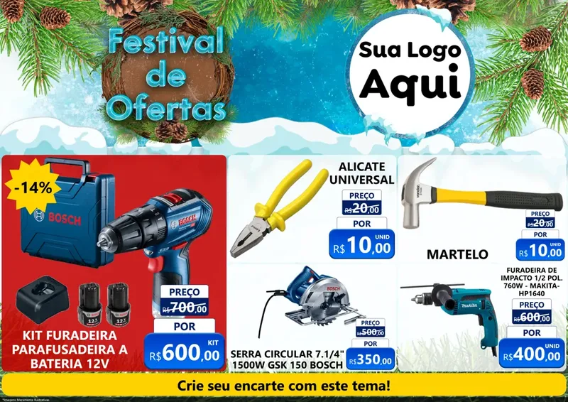 Modelo de Encarte para Encarte A4 Horizontal com o tema Festival de Ofertas - Inverno para Maquinas e Ferramentas