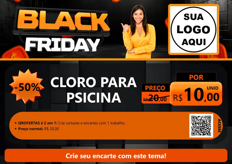 Modelo de Cartaz para Cartaz A4 Horizontal com o tema Black Friday para Produtos para Piscina