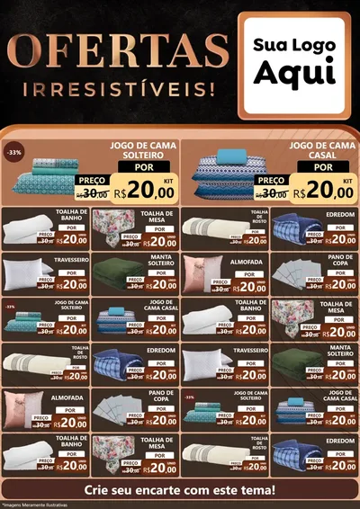 Modelo de Encarte para Encarte A4 Vertical com o tema Ofertas Irresistíveis! para Cama, Mesa e Banho