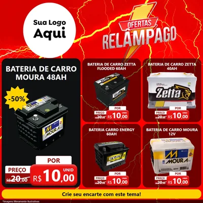 Modelo de Rede Social para Feed Facebook com o tema Ofertas Relâmpago para Baterias Elétricas