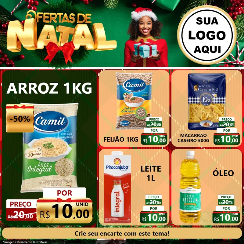 Modelo de Rede Social para Feed Facebook com o tema Ofertas de Natal para Supermercado