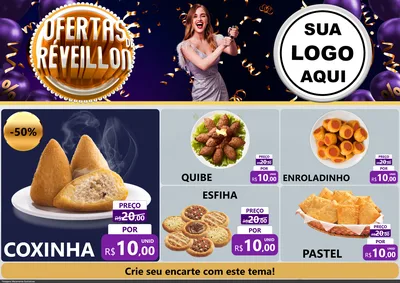 Modelo de Encarte para Encarte A4 Horizontal com o tema Ofertas de Réveillon para Salgadaria