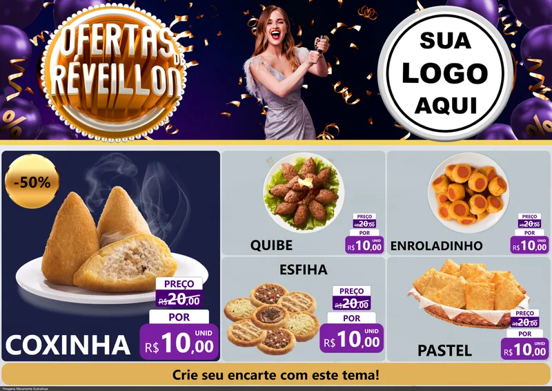Modelo de Encarte para Encarte A4 Horizontal com o tema Ofertas de Réveillon para Salgadaria