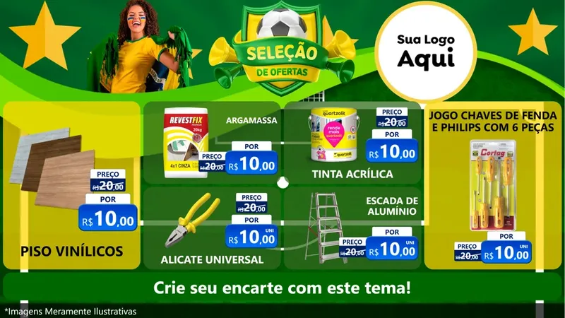 Modelo de TV para TV Horizontal com o tema Seleção de Ofertas - Copa para Material para Construção