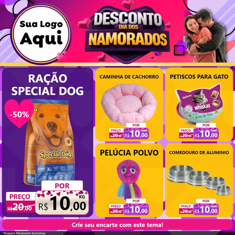 Modelo de Rede Social para Feed Facebook com o tema Desconto Dia dos Namorados para Pet Shop