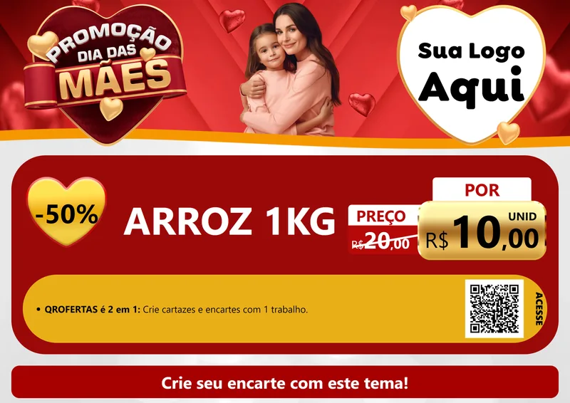 Modelo de Cartaz para Cartaz A4 Horizontal com o tema Promoção Dia das Mães para Supermercado