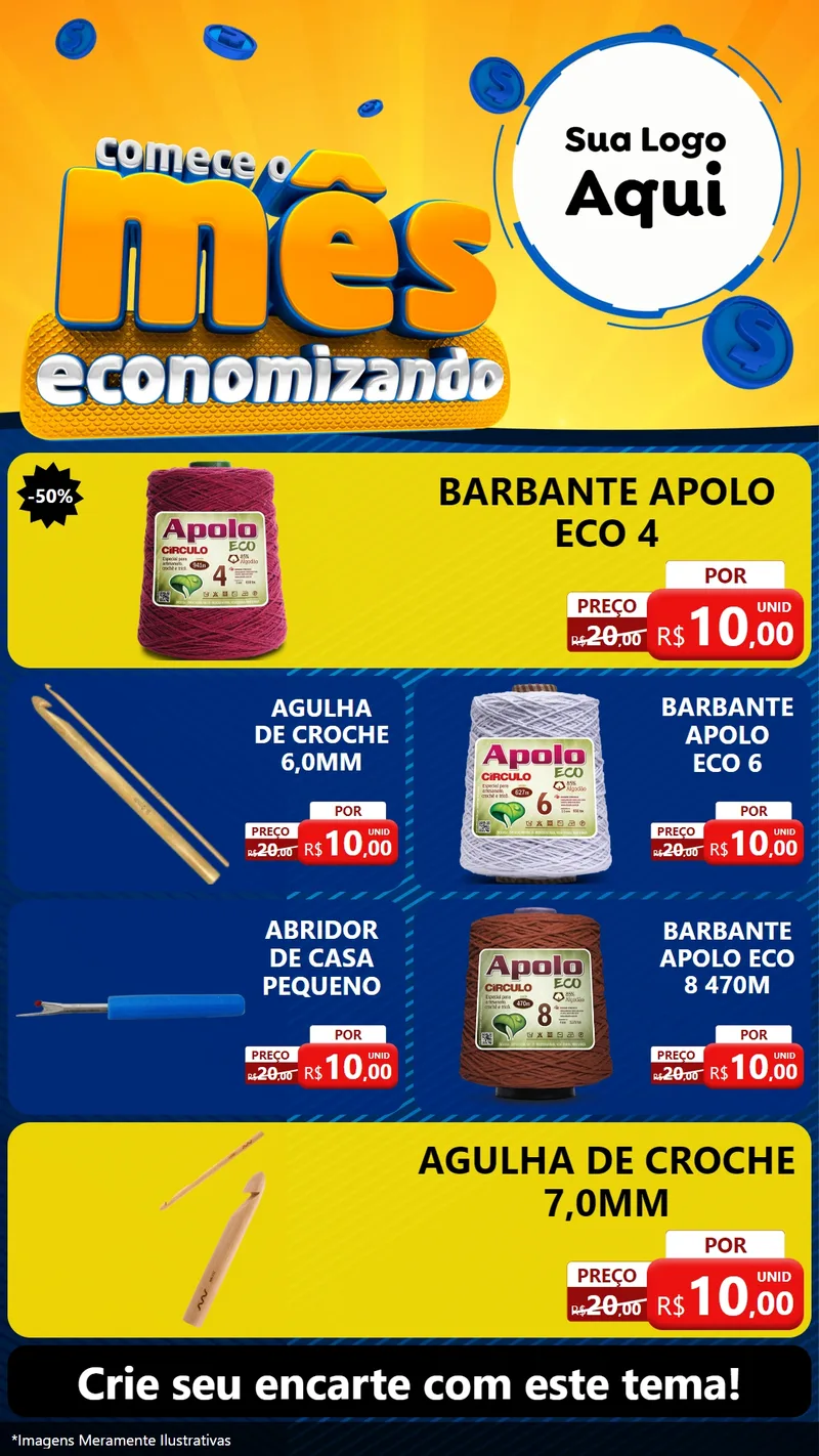 Modelo de TV para TV Vertical com o tema Comece O Mês Economizando para Armarinho e Aviamentos