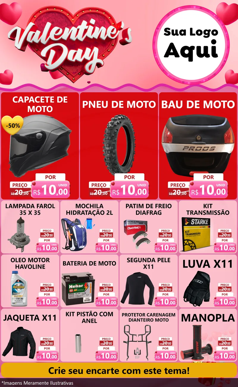Modelo de Encarte para Encarte Grande com o tema Valentine's Day para Moto peças