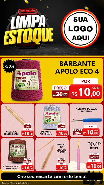 Modelo de Rede Social para Stories com o tema Operação Limpa Estoque para Armarinho e Aviamentos