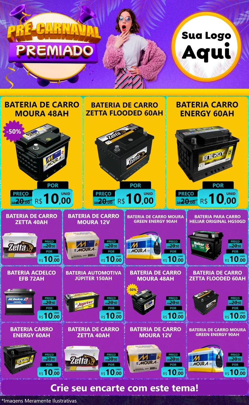 Modelo de Encarte para Encarte Grande com o tema Pré-Carnaval Premiado para Baterias Elétricas