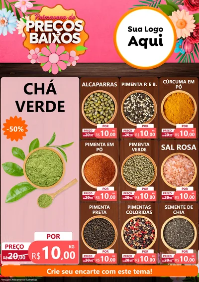 Modelo de Encarte para Encarte A4 Vertical com o tema Primavera de Preços Baixos para Produtos Naturais