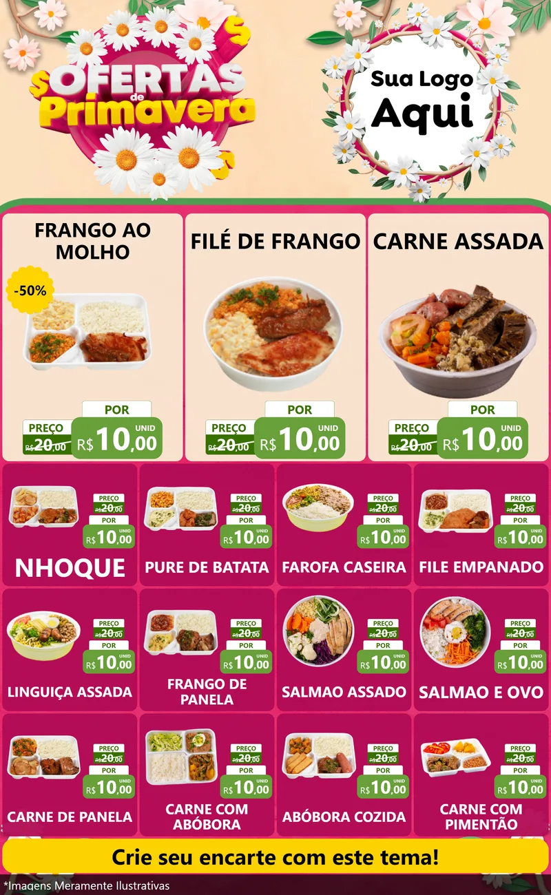 Modelo de Encarte para Encarte Grande com o tema Ofertas de Primavera para Restaurante