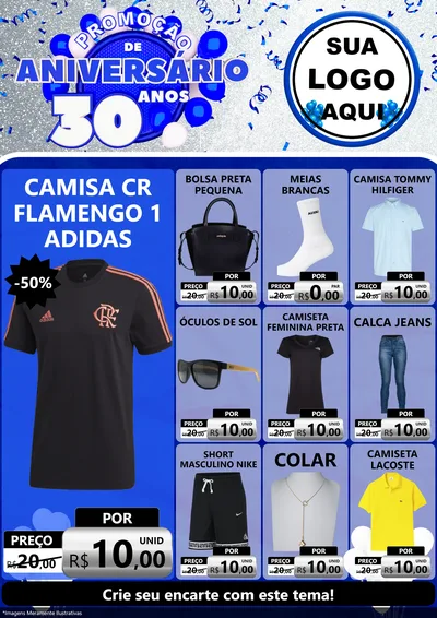 Modelo de Encarte para Encarte A4 Vertical com o tema Promoção de Aniversário - 30 Anos para Roupas e acessórios