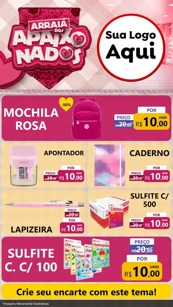 Modelo de TV para TV Vertical com o tema Arraiá dos Apaixonados - Junina para Papelaria