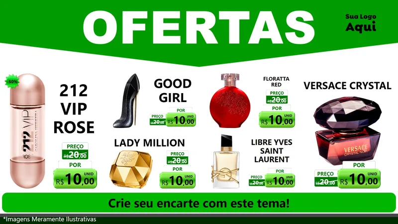 Modelo de TV para TV Horizontal com o tema Ofertas Verde Cartaz para Perfumes
