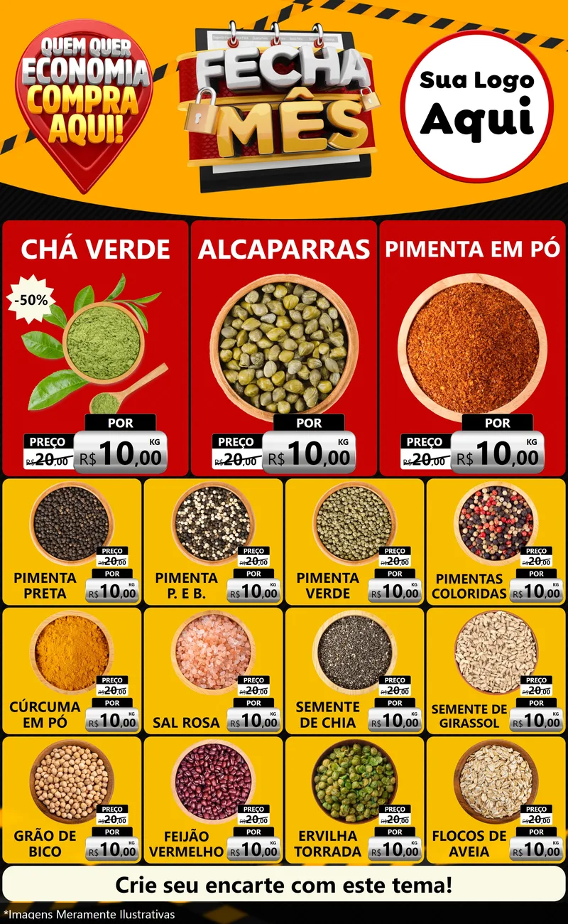 Modelo de Encarte para Encarte Grande com o tema Fecha Mês para Produtos Naturais