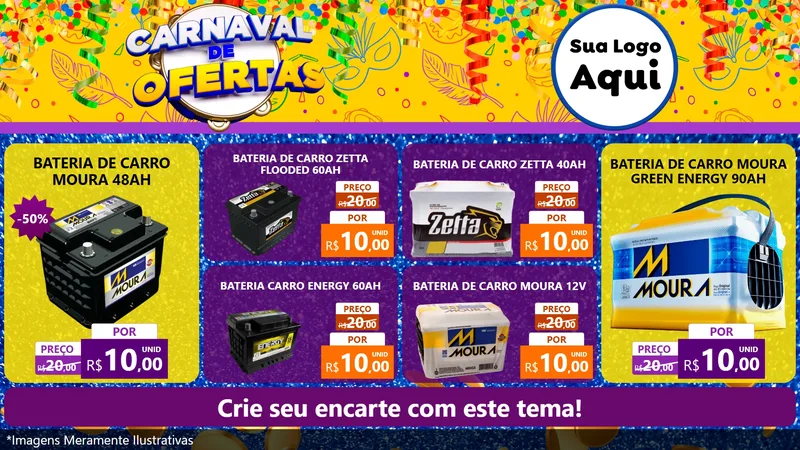 Modelo de TV para TV Horizontal com o tema Carnaval de Ofertas para Baterias Elétricas