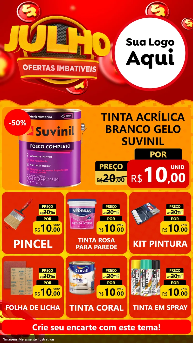 Modelo de Rede Social para Stories com o tema Julho Ofertas Imbatíveis para Tintas e Ferramentas