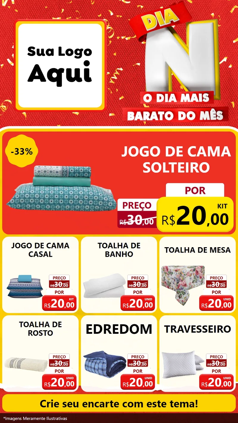 Modelo de Rede Social para Stories com o tema Dia N o Dia Mais Barato do Mês para Cama, Mesa e Banho