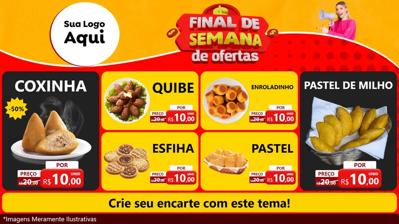 Modelo de TV para TV Horizontal com o tema Final de Semana de Ofertas para Salgadaria