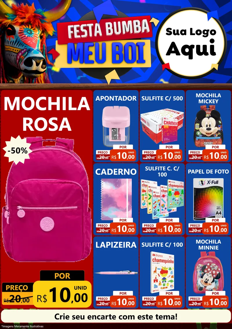 Modelo de Encarte para Encarte A4 Vertical com o tema Festa Bumba meu Boi para Papelaria