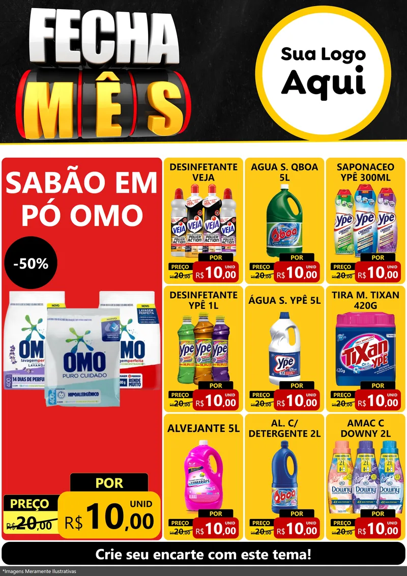 Modelo de Encarte para Encarte A4 Vertical com o tema Fecha Mês para Produtos de Limpeza
