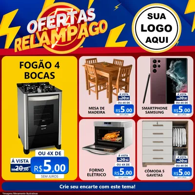 Modelo de Rede Social para Feed Facebook com o tema Ofertas Relâmpago para Móveis e Eletro