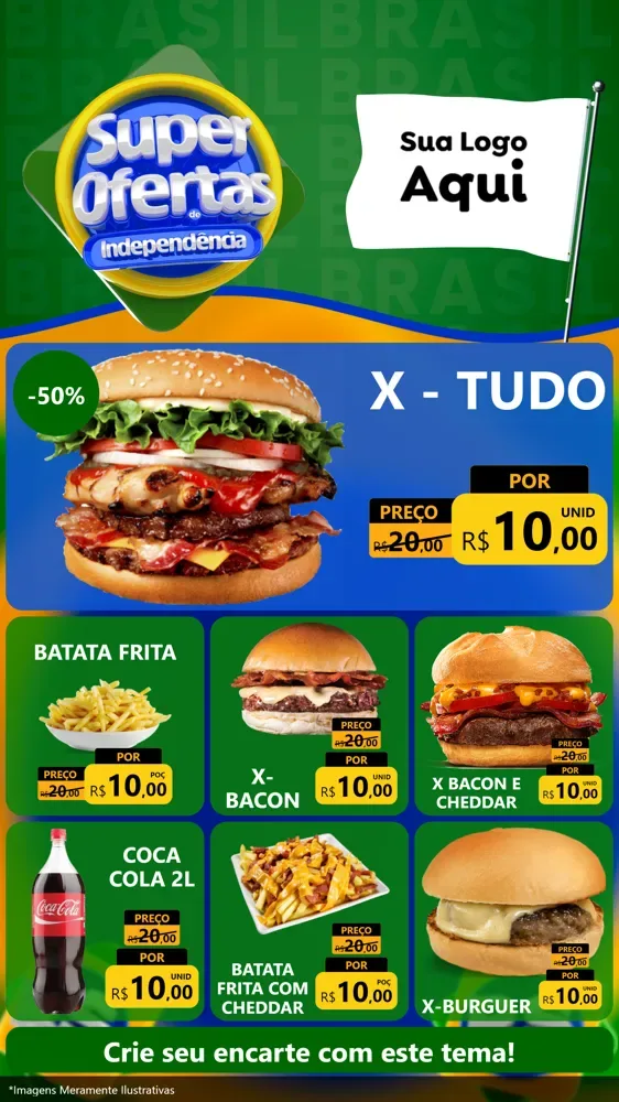 Modelo de Rede Social para Stories com o tema Super Ofertas de Independência para Hamburgueria