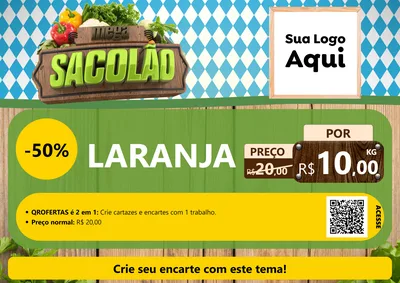 Modelo de Cartaz para Cartaz A4 Horizontal com o tema Mega Sacolão para Hortifrúti