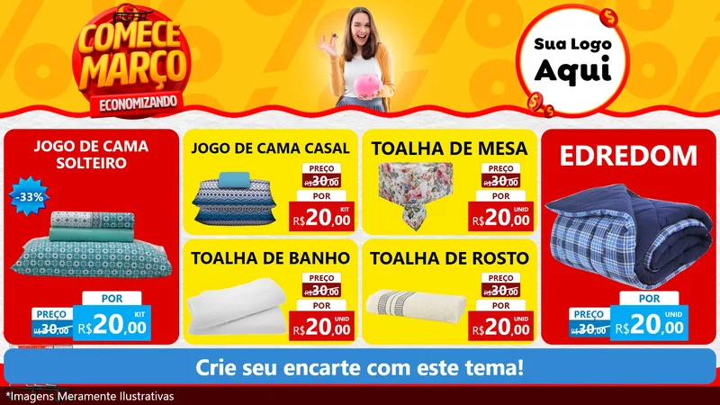 Modelo de TV para TV Horizontal com o tema Comece Março Economizando para Cama, Mesa e Banho