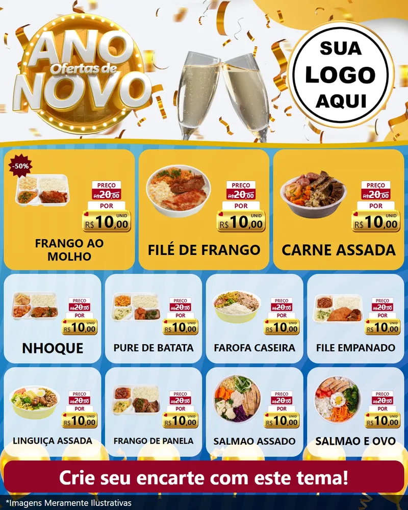 Modelo de Rede Social para Feed Instagram com o tema Ofertas de Ano Novo para Restaurante