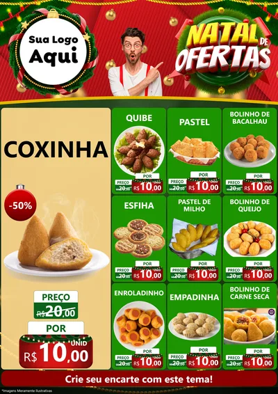 Modelo de Encarte para Encarte A4 Vertical com o tema Natal de Ofertas para Salgadaria
